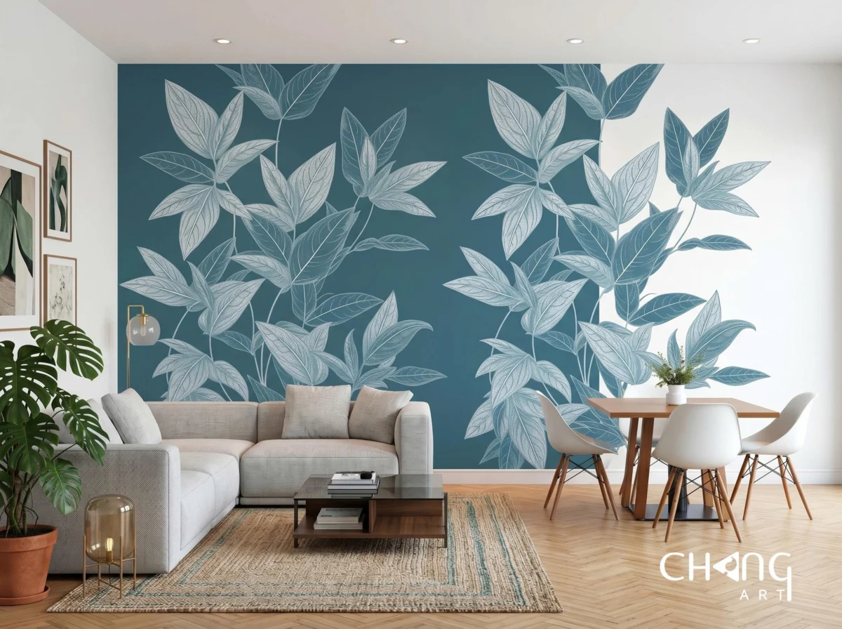 Vẽ tranh tường phòng khách hoa đơn giản - Chang Art