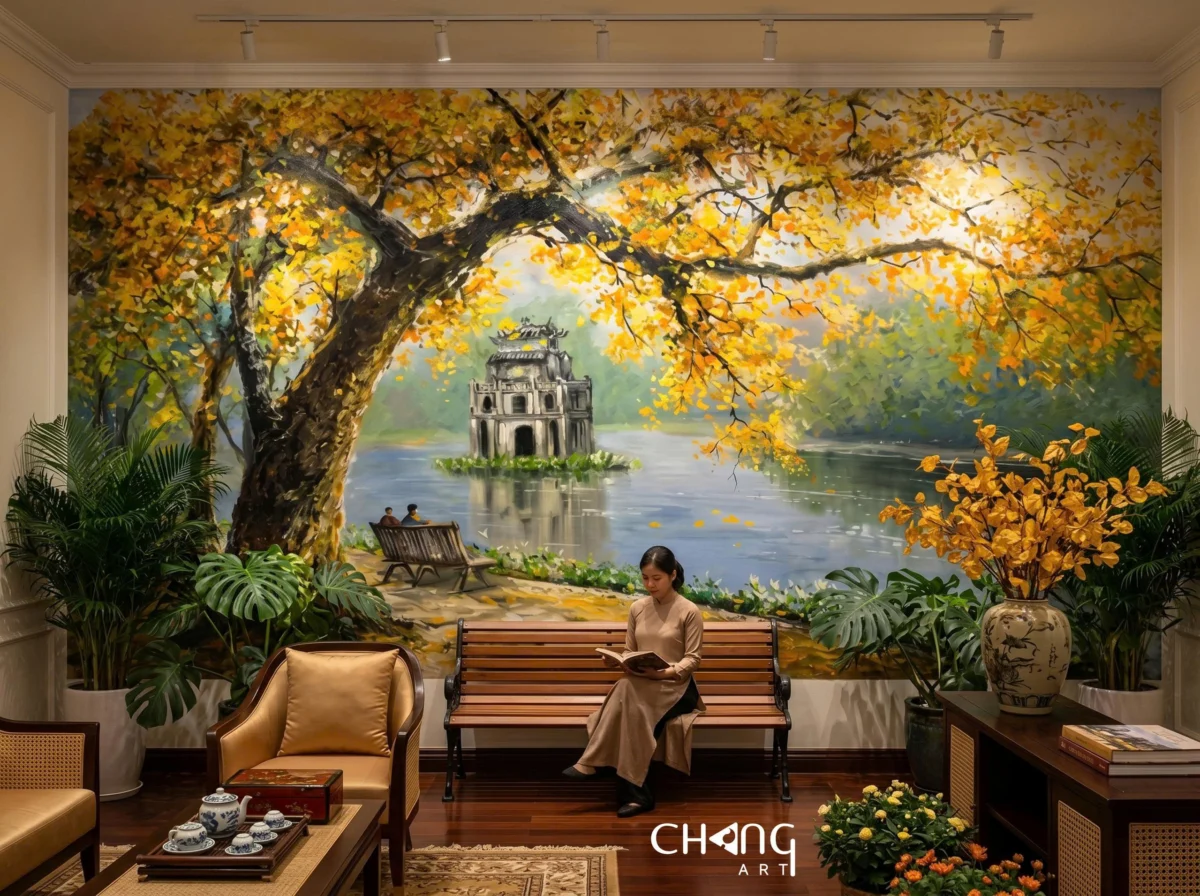 Vẽ tranh phố cổ Hồ Gươm đẹp nghệ thuật - Chang Art