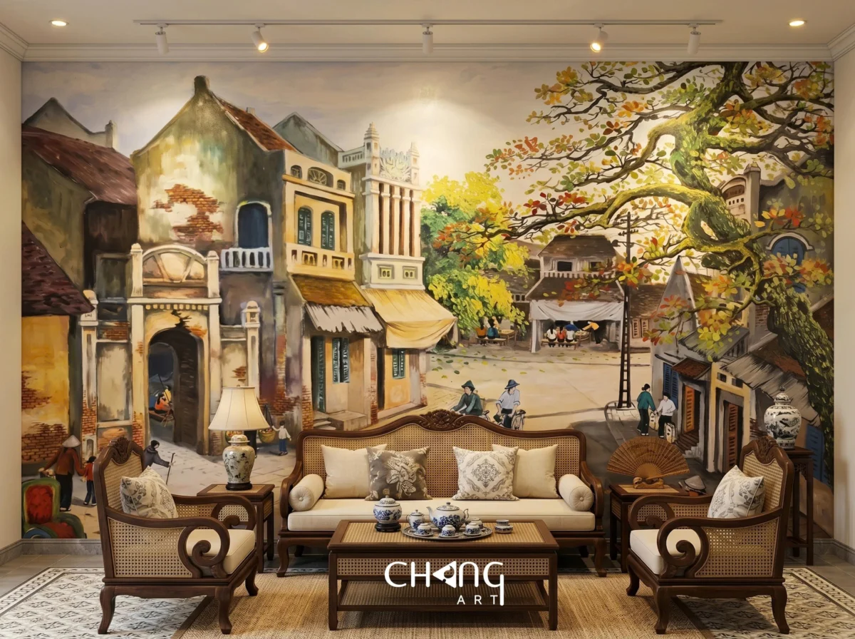 Vẽ tranh phố cổ Hồ Gươm đẹp nghệ thuật - Chang Art