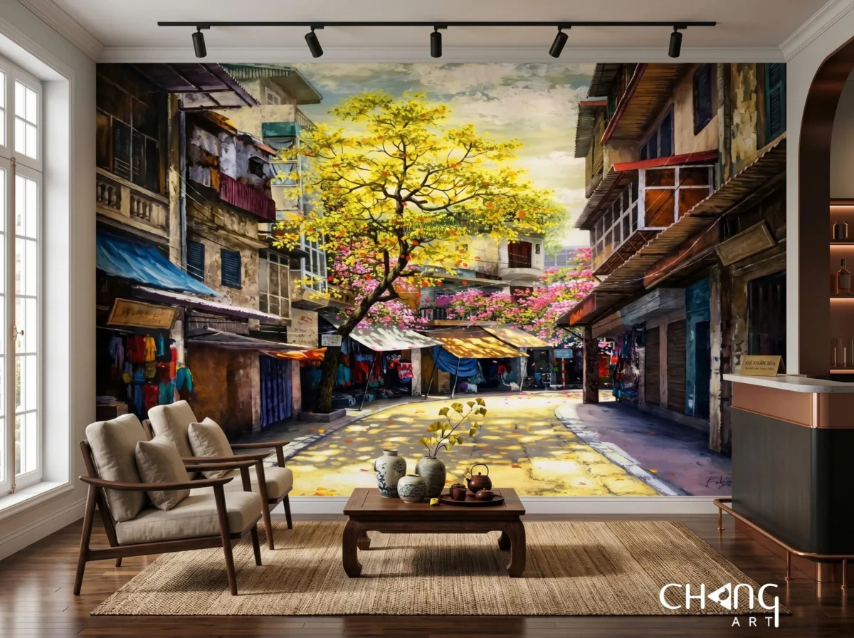 Vẽ tranh phố cổ Hồ Gươm đẹp nghệ thuật - Chang Art