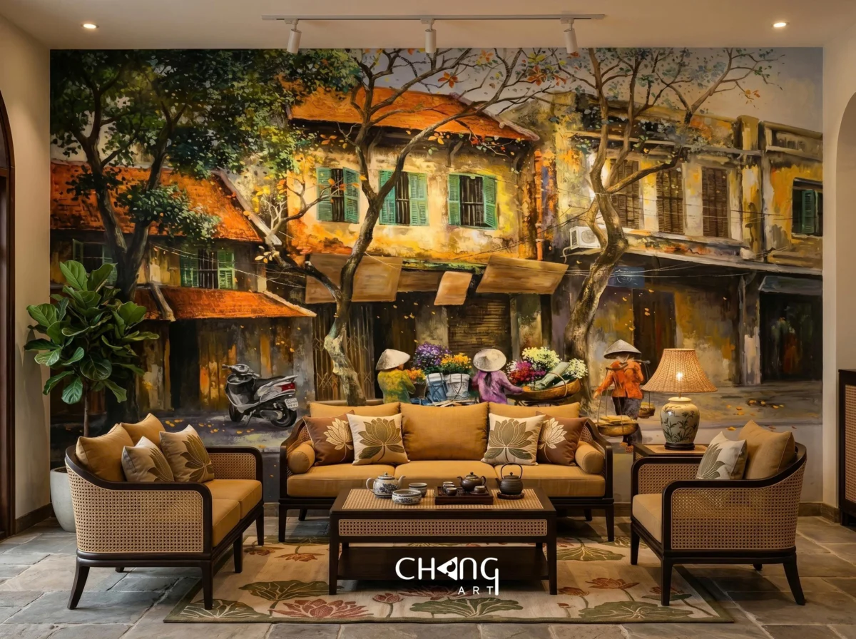 Vẽ tranh phố cổ Hồ Gươm đẹp nghệ thuật - Chang Art