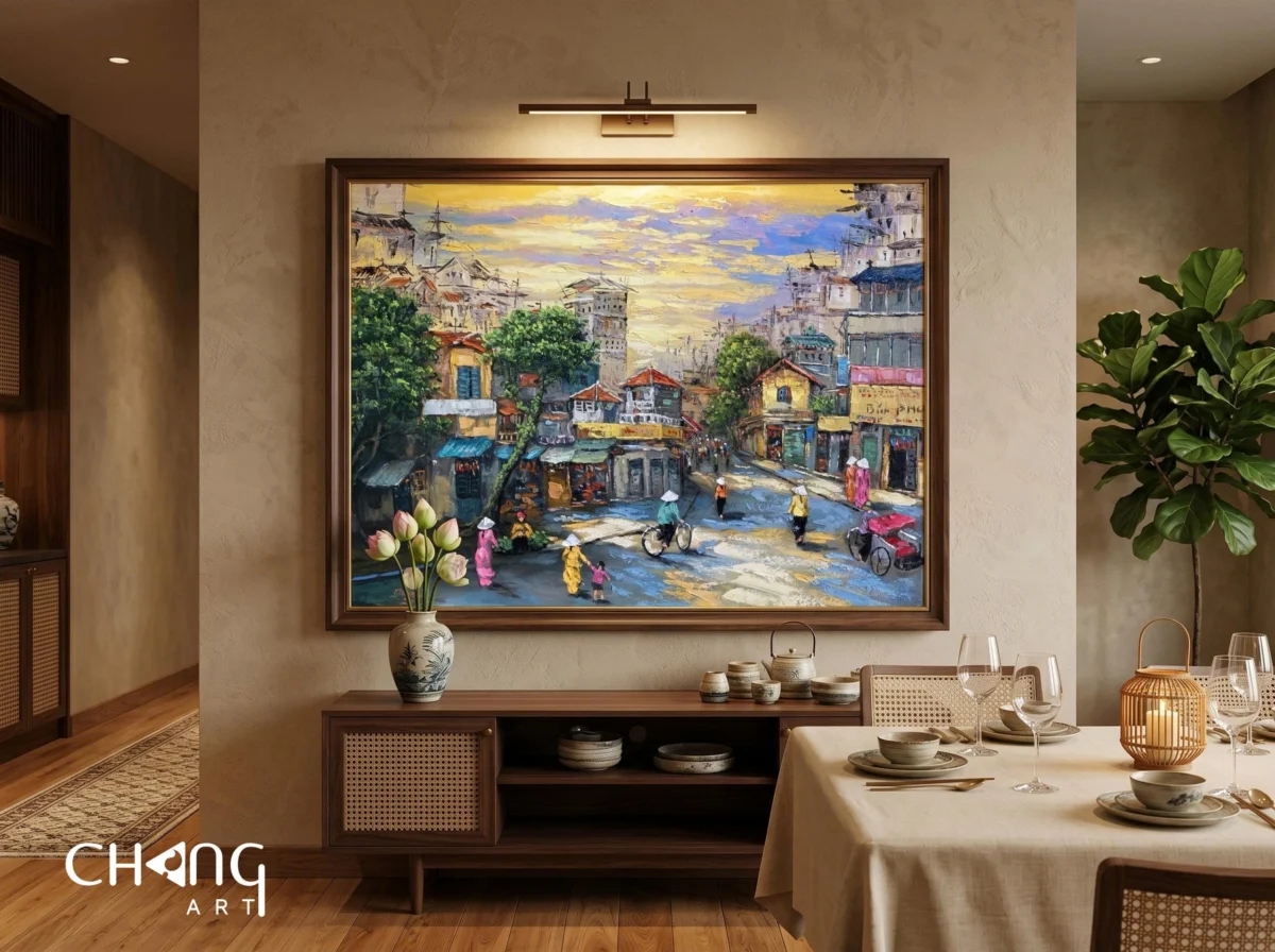 Vẽ tranh phố cổ Hồ Gươm đẹp nghệ thuật - Chang Art