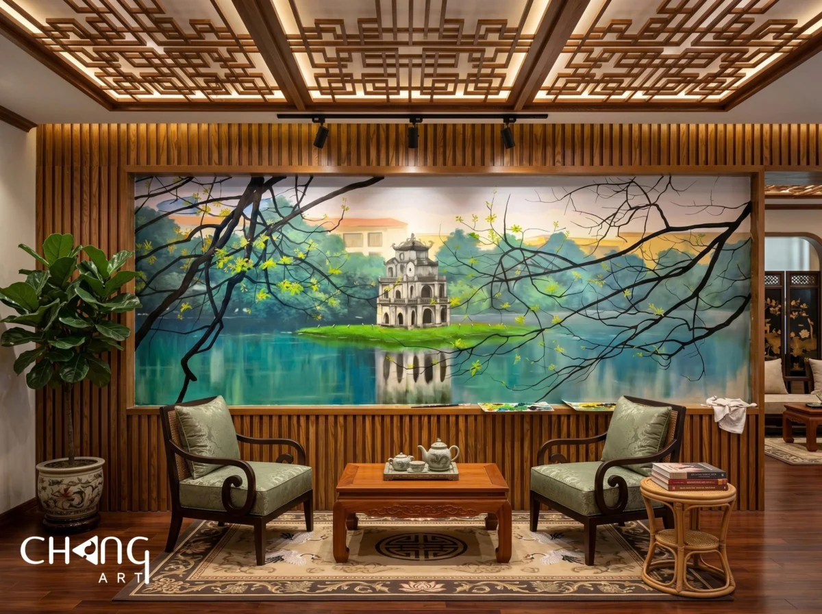 Vẽ tranh phố cổ Hồ Gươm đẹp nghệ thuật - Chang Art